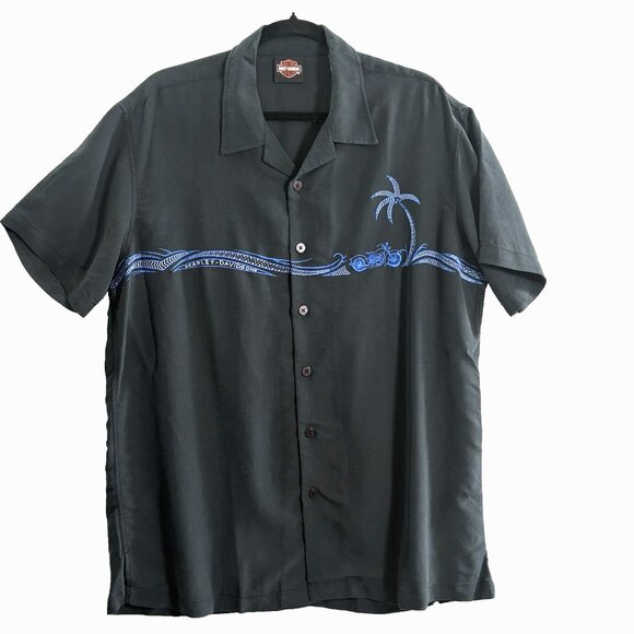 HARLEY DAVIDSON Men Embroidered Motorcycle Shirt Size L Black Short Sleeve Biker - Picture 1 of 12